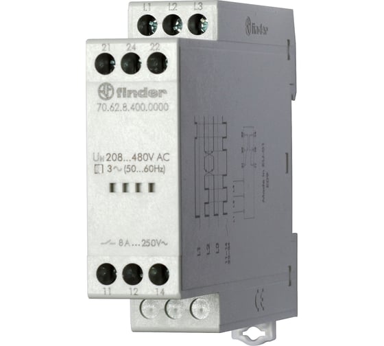 Изображение товара Контрольное реле Finder для 3-фазных сетей, обрыв/черед фаз, фиксированные регулировки 706284000000