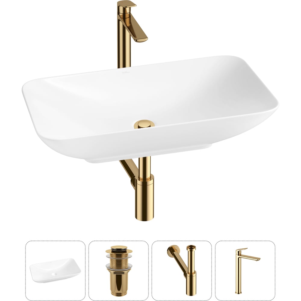 Изображение товара Набор Wellsee 4 в 1 Demure накладная раковина 70x38 см с смесителем и сифоном