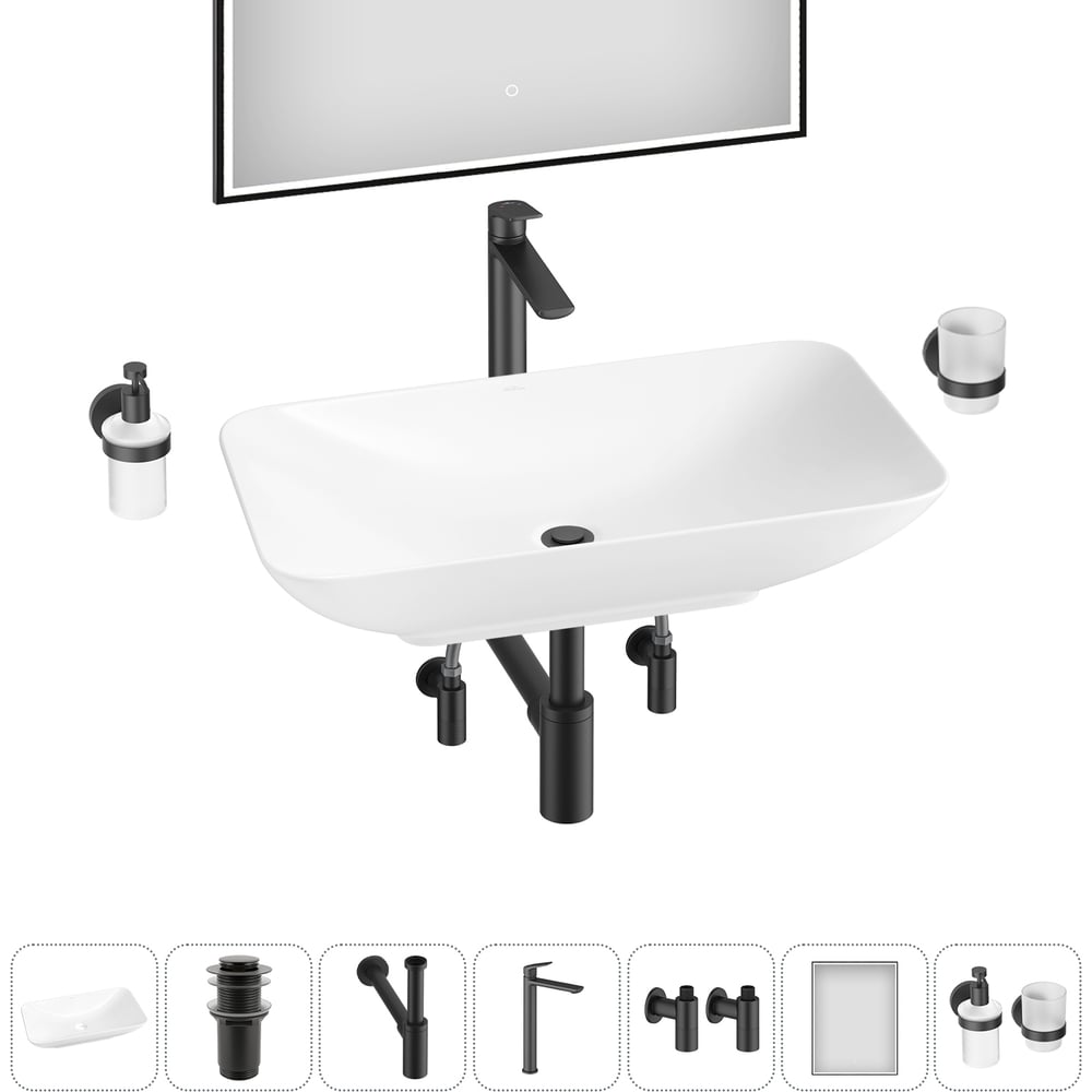 Изображение товара Набор Wellsee 7 в 1 Demure накладная раковина 60x36 см 20218536R