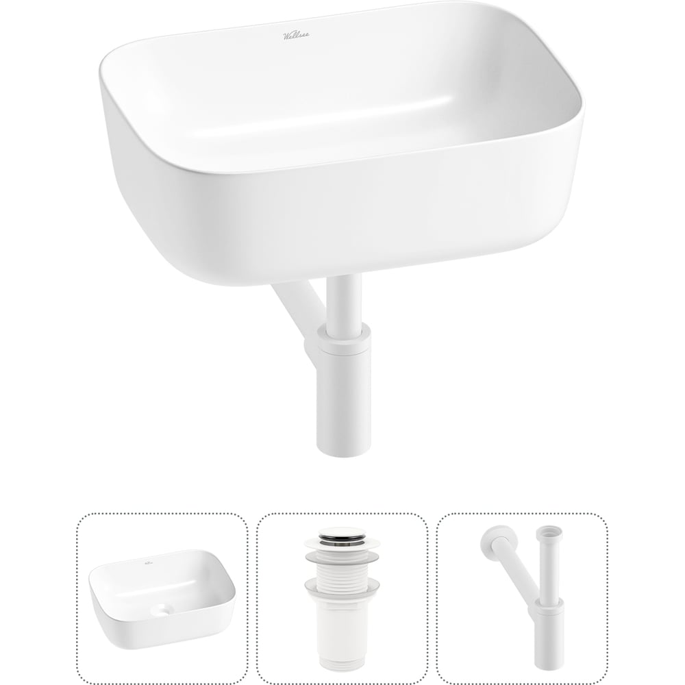 Изображение товара Накладная раковина Wellsee 3 в 1 Preen 40x30 см белая с сифоном