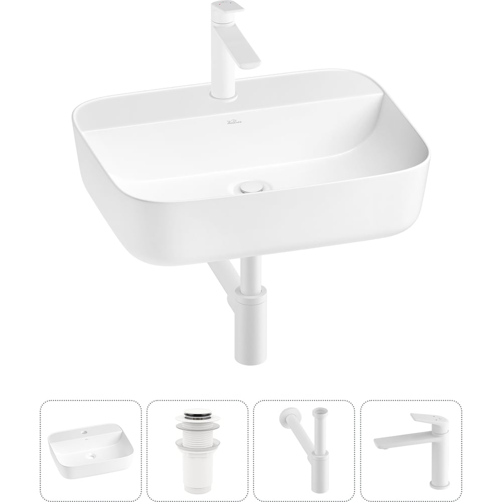 Изображение товара Набор Wellsee 4 в 1 Preen накладная раковина 50x40 см с смесителем и сифоном