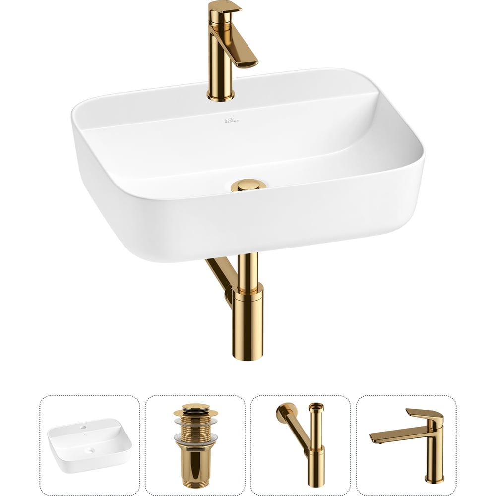 Изображение товара Набор Wellsee 4 в 1 Preen накладная раковина 50x40 см с смесителем и сифоном