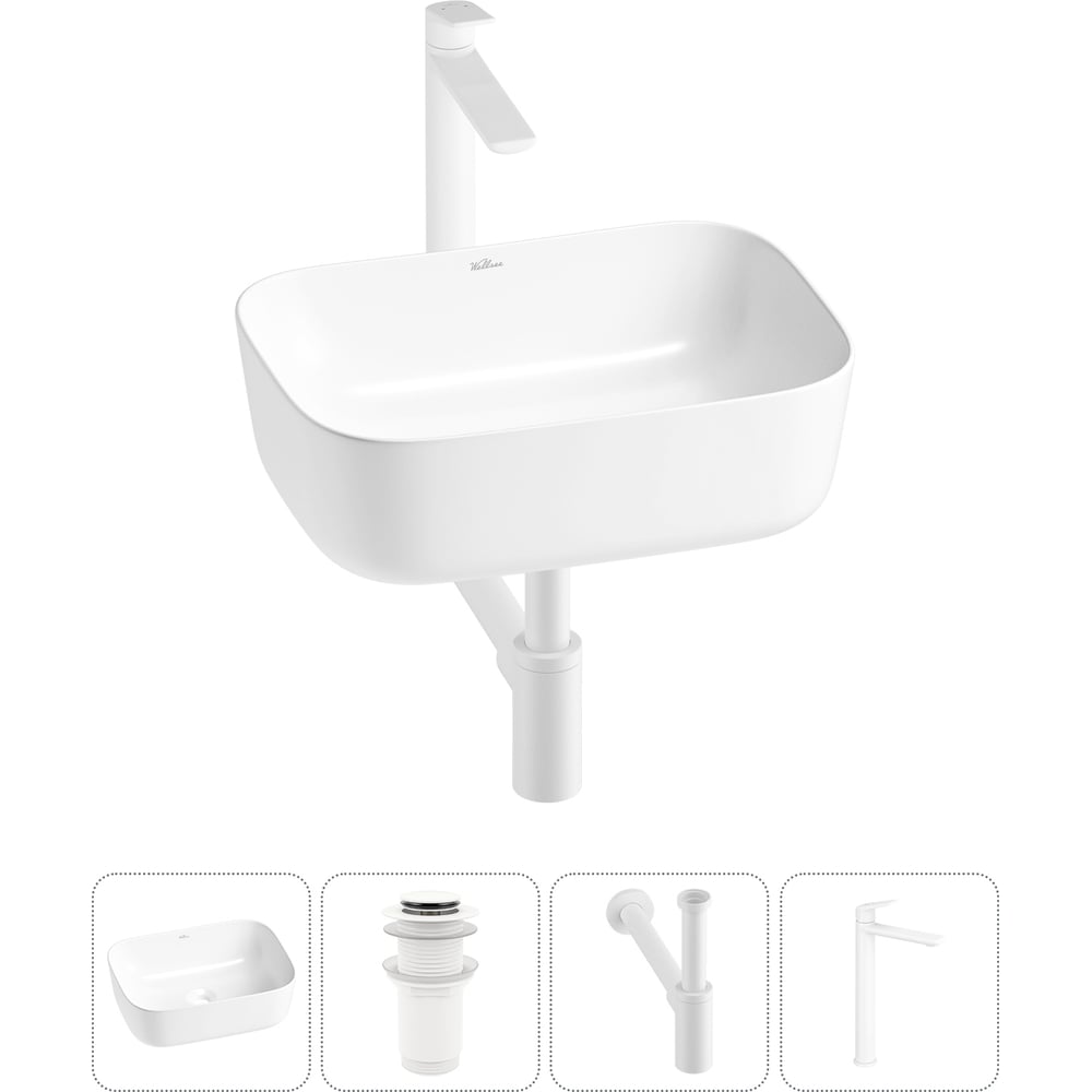 Изображение товара Накладная раковина Wellsee Preen 40x30 см с комплектом смеситель и сифоном