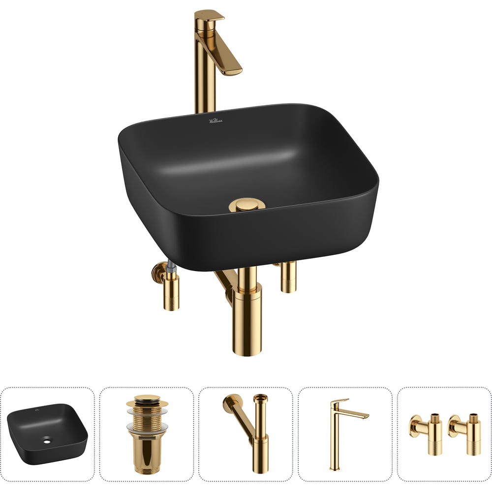 Изображение товара Набор Wellsee 5 в 1 Preen накладная раковина 39x39 см с аксессуарами