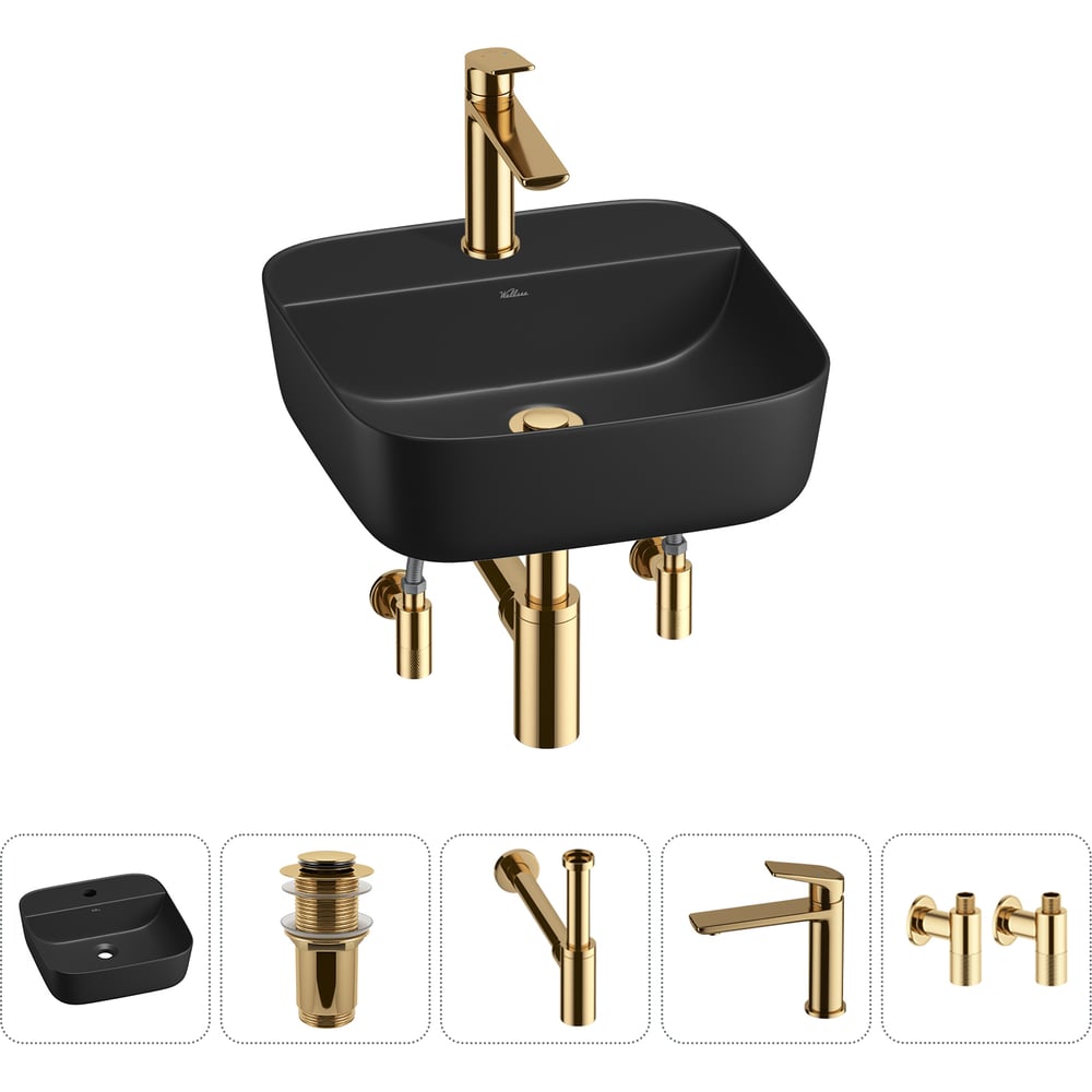 Изображение товара Набор Wellsee 5 в 1 Preen раковина 40x40 см с смесителем и сифоном для ванной