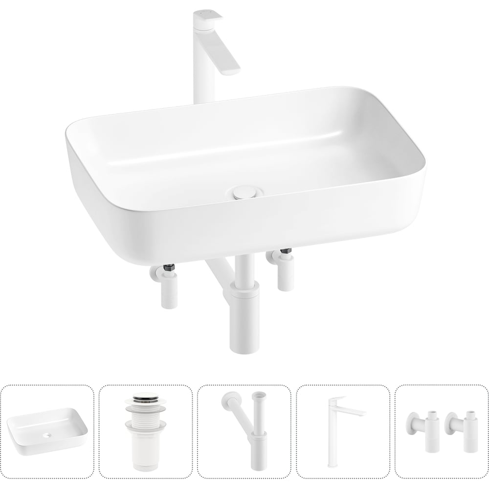 Изображение товара Набор Wellsee 5 в 1 Preen накладная раковина 50x40 см с комплектом смесителя и сифона