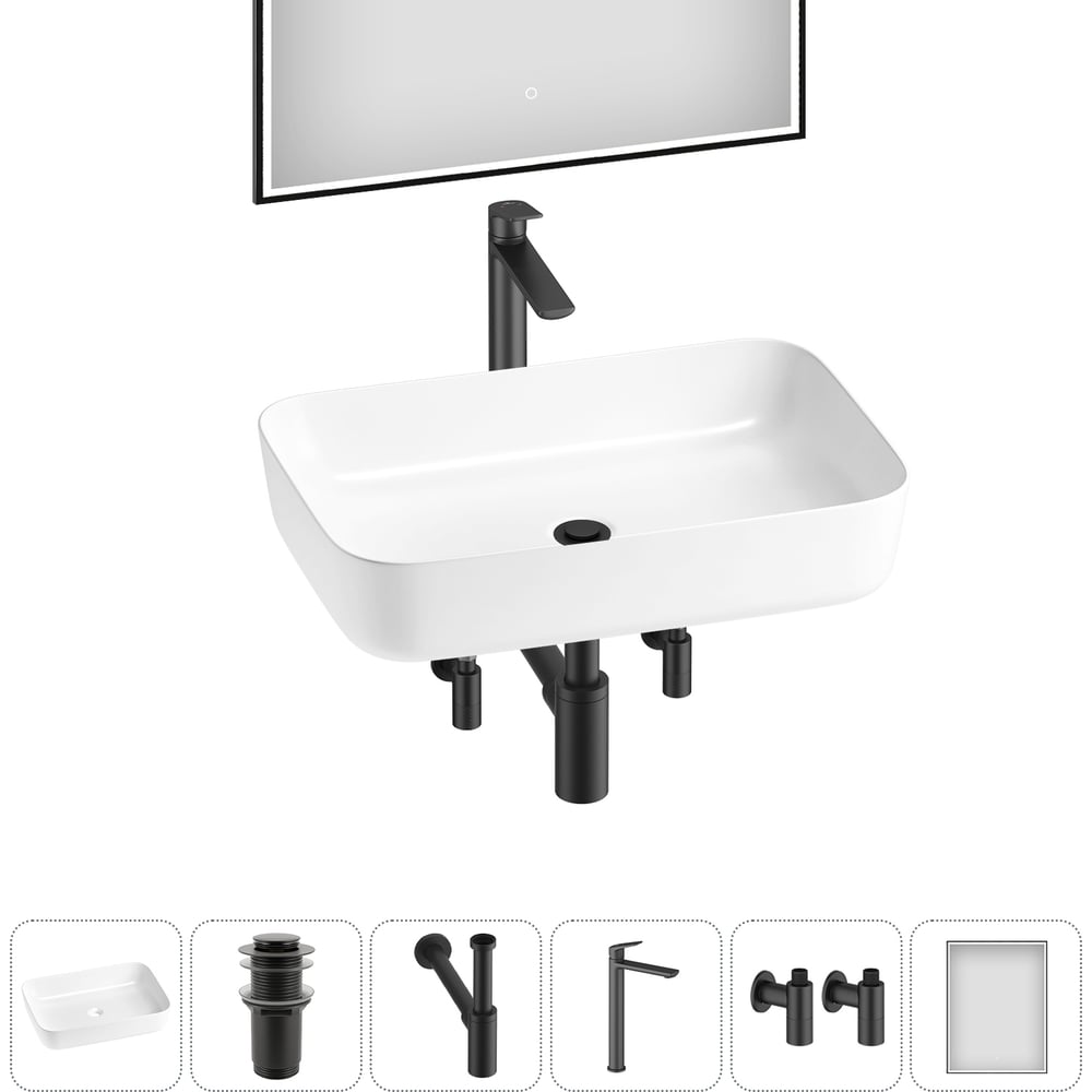 Изображение товара Набор Wellsee 6 в 1 Preen для ванной комнаты накладная раковина 60x42 см