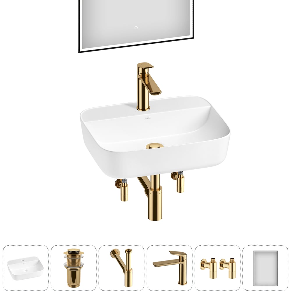 Изображение товара Набор Wellsee 6 в 1 Preen раковина 50x40 см современный стиль белый фарфор