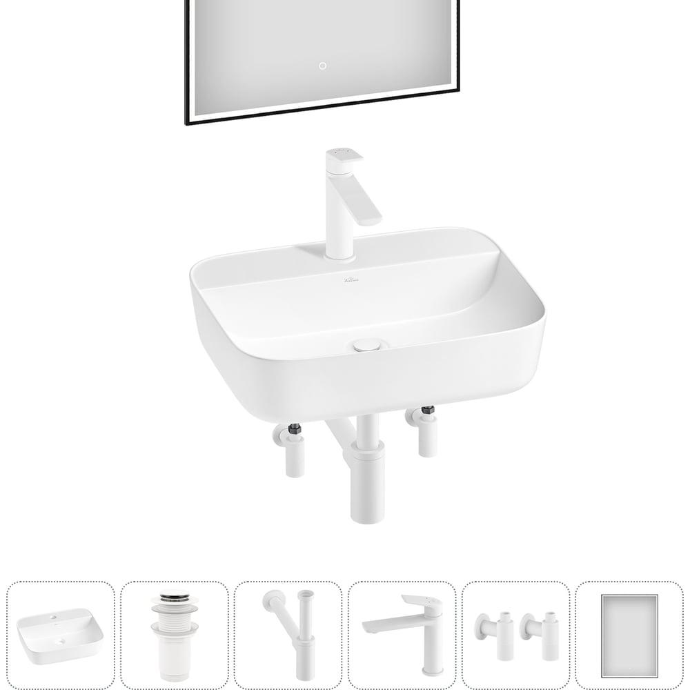 Изображение товара Набор для ванной Wellsee 6 в 1 Preen раковина смеситель зеркало