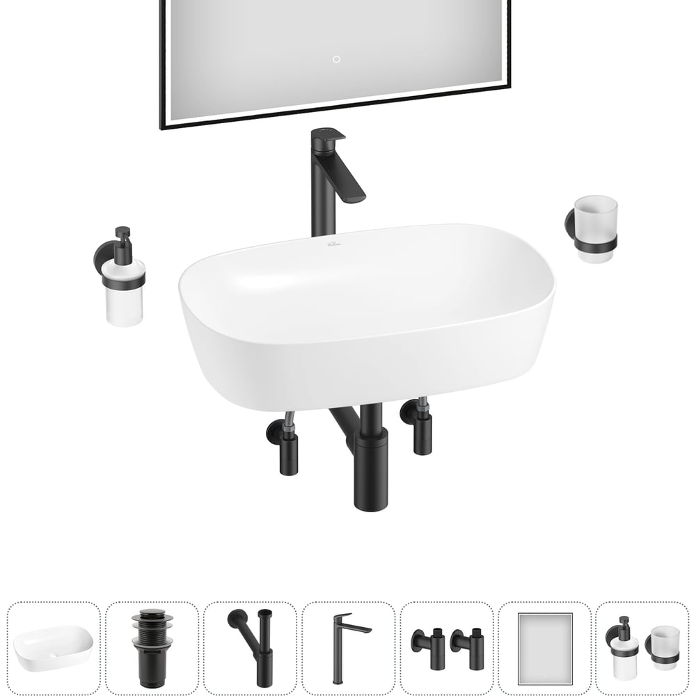 Изображение товара Набор Wellsee 7 в 1 Ground Breaking накладная раковина 61x39 см комплект аксессуаров