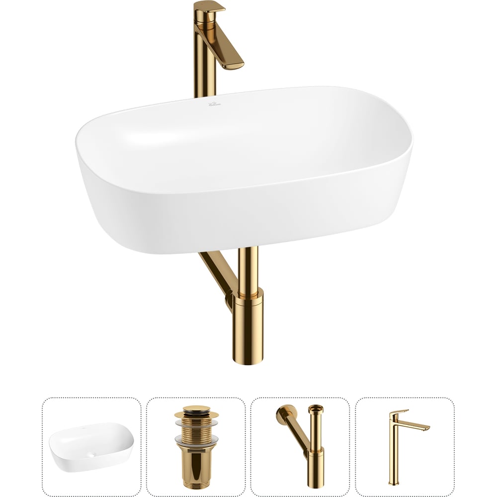Изображение товара Набор Wellsee 4 в 1 Ground Breaking накладная раковина 61x39 см с смесителем цвет золото