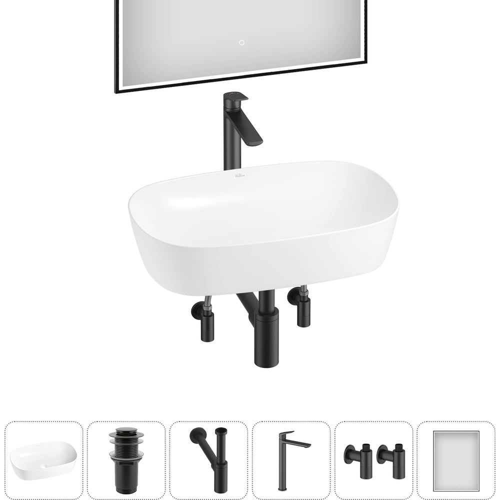 Изображение товара Набор для ванной комнаты Wellsee 6 в 1 Ground Breaking накладная раковина зеркало