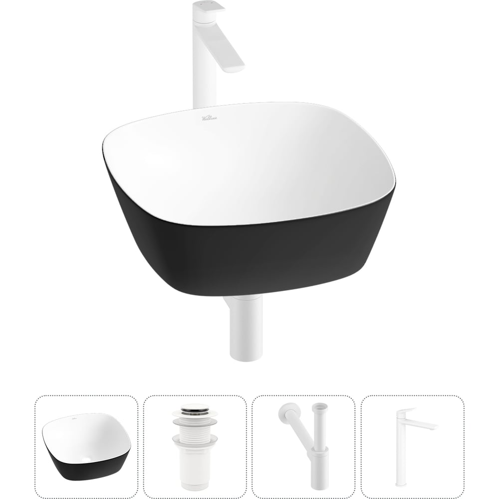 Изображение товара Набор накладная раковина Wellsee 4 в 1 Ground Breaking квадратная 40x40 см