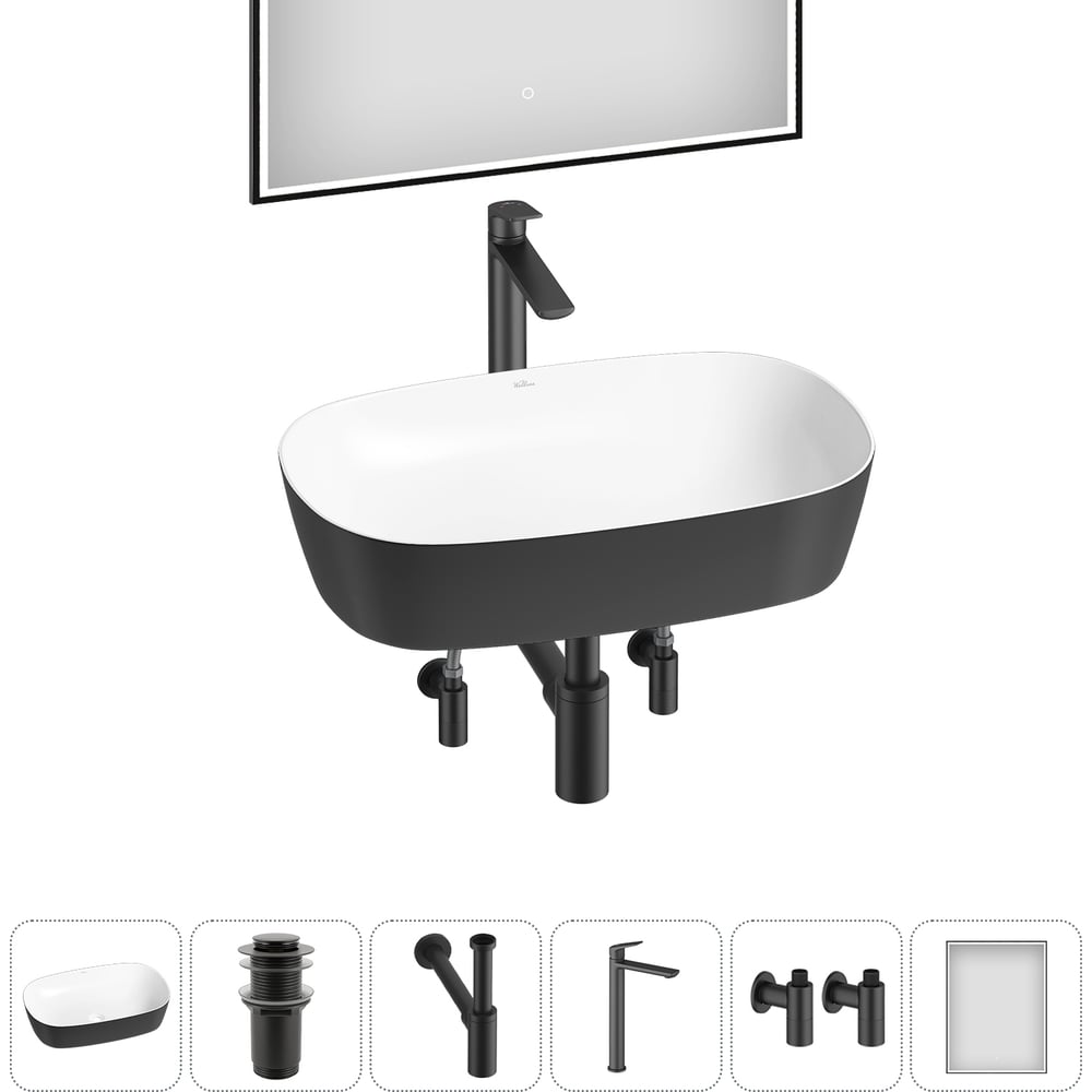 Изображение товара Набор для ванной комнаты Wellsee 6 в 1 Ground Breaking накладная раковина 61x39 см с смесителем и з