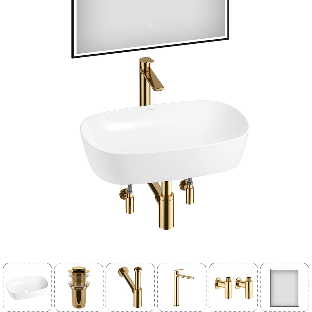 Изображение товара Набор Wellsee 6 в 1 Ground Breaking накладная раковина 61x39 см с зеркалом