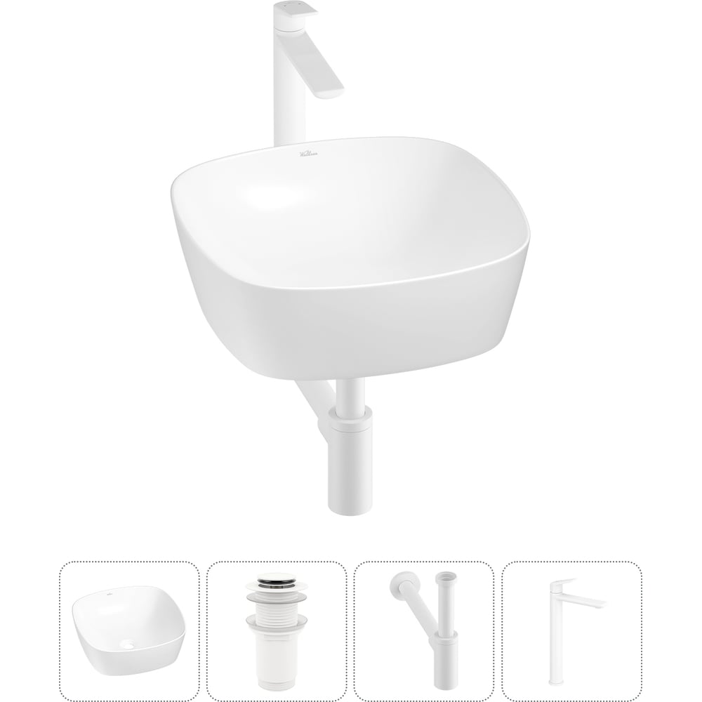 Изображение товара Набор Wellsee 4 в 1 Ground Breaking накладная раковина 40x40 см с смесителем