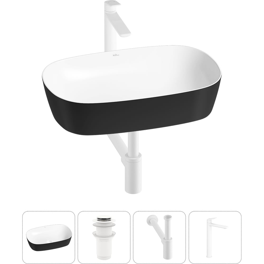 Изображение товара Набор накладной раковина Wellsee 4 в 1 Ground Breaking 61x39 см с смесителем