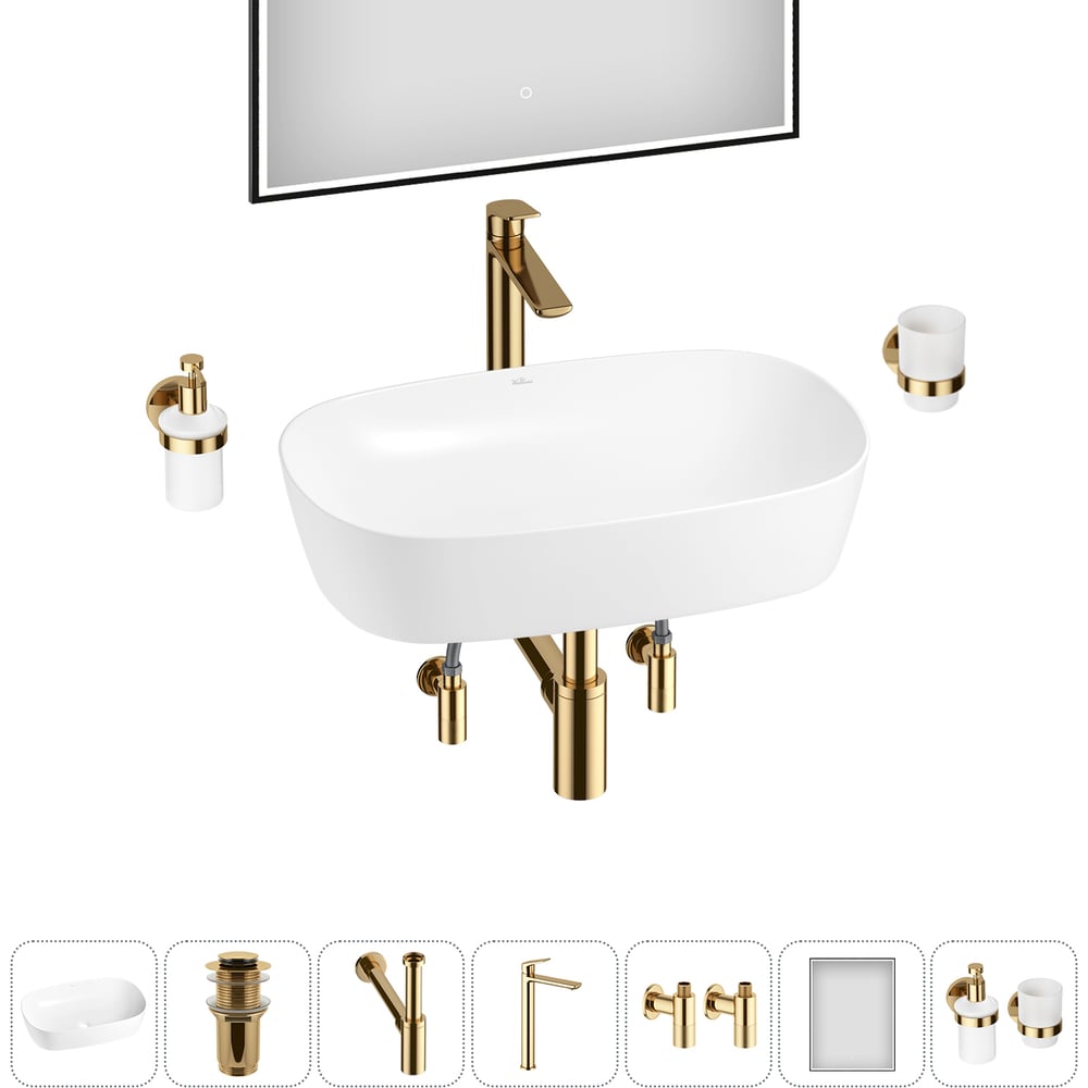 Изображение товара Набор накладной умывальник Wellsee 7 в 1 Ground Breaking 61x39 см