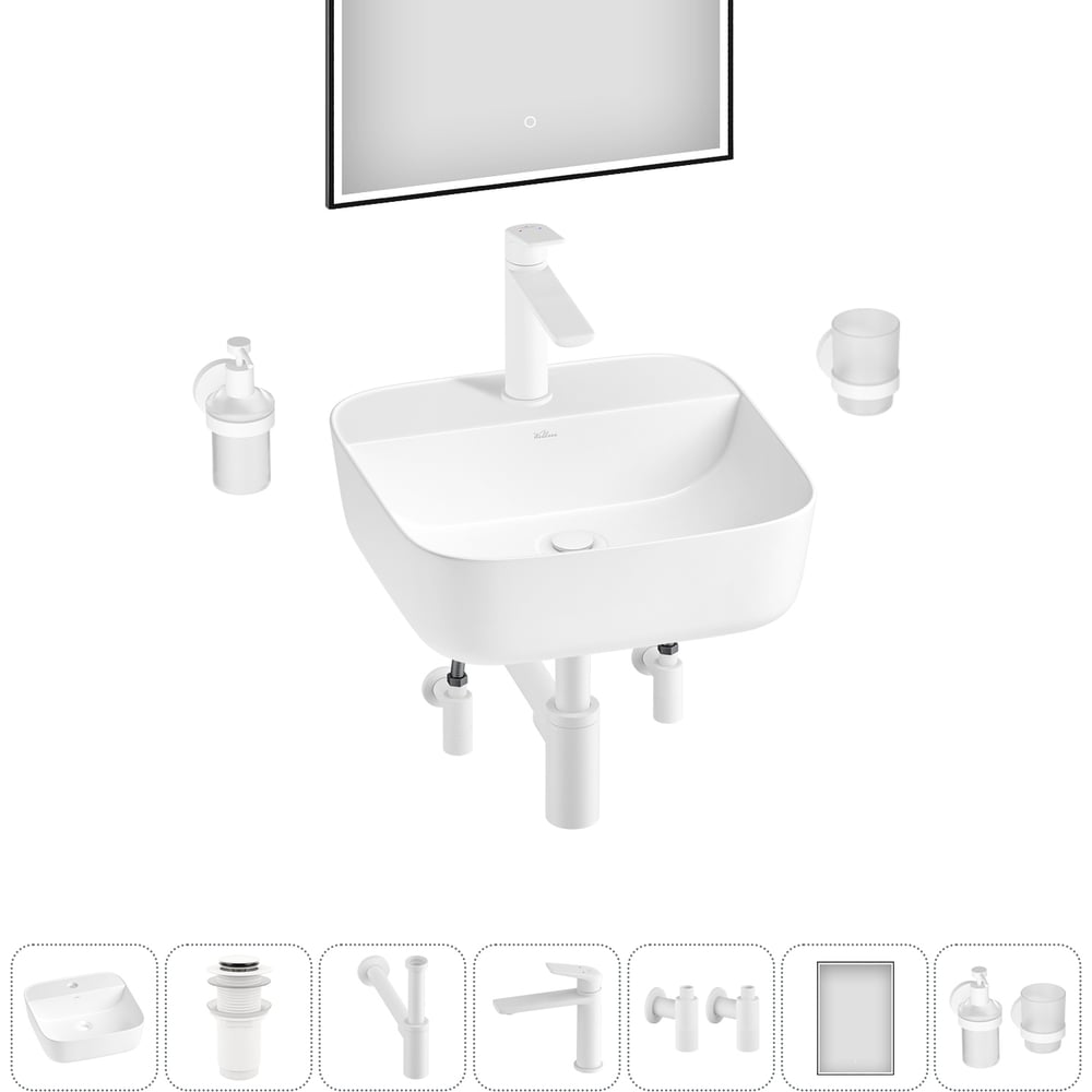 Изображение товара Набор Wellsee 7 в 1 Preen накладная раковина комплект с смесителем и аксессуарами