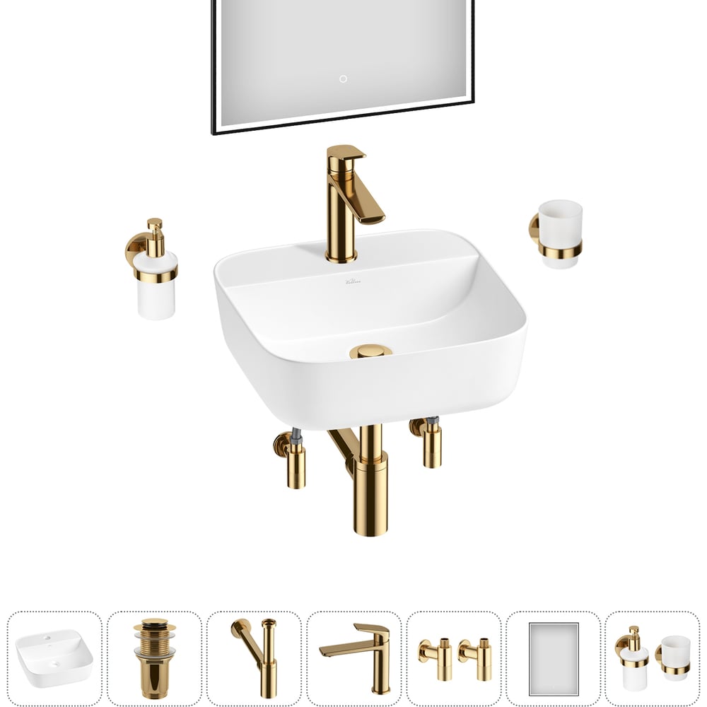 Изображение товара Набор Wellsee 7 в 1 Preen накладная раковина 40x40 см с комплектом аксессуаров