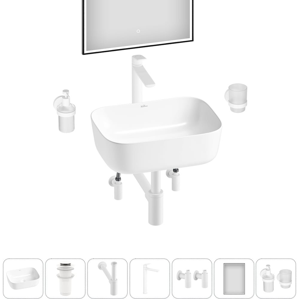 Изображение товара Набор для ванной комнаты Wellsee 7 в 1 Preen с накладной раковиной и аксессуарами