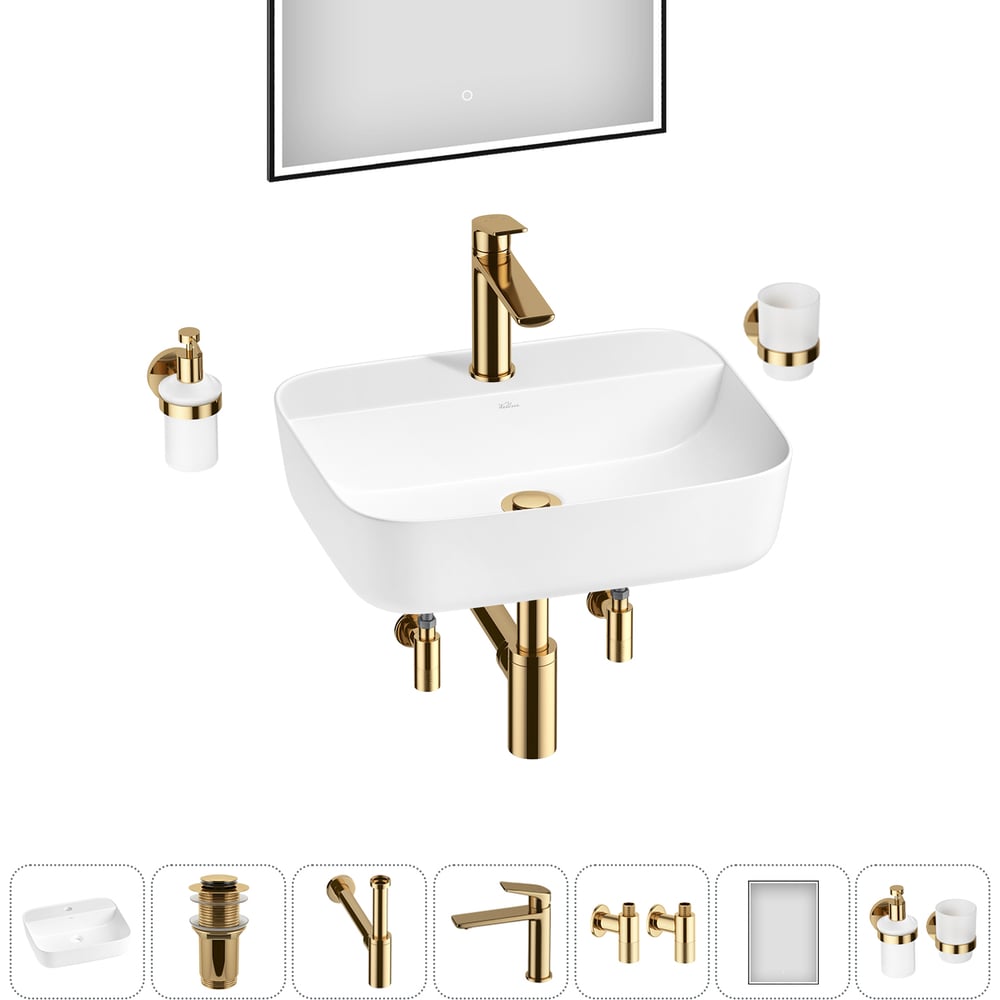 Изображение товара Набор для ванной комнаты Wellsee 7 в 1 Preen с раковиной и аксессуарами