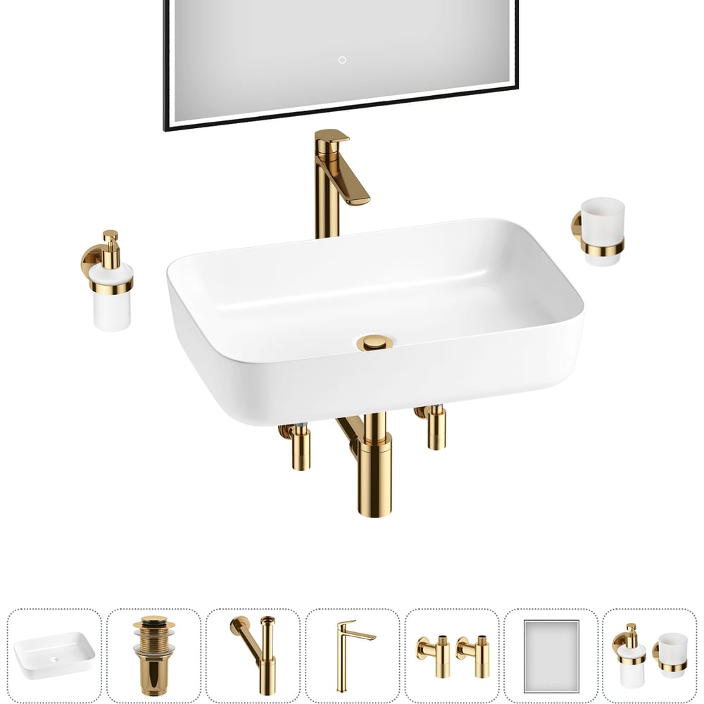 Изображение товара Набор Wellsee 7 в 1 Preen накладная раковина 60x42 см с комплектом