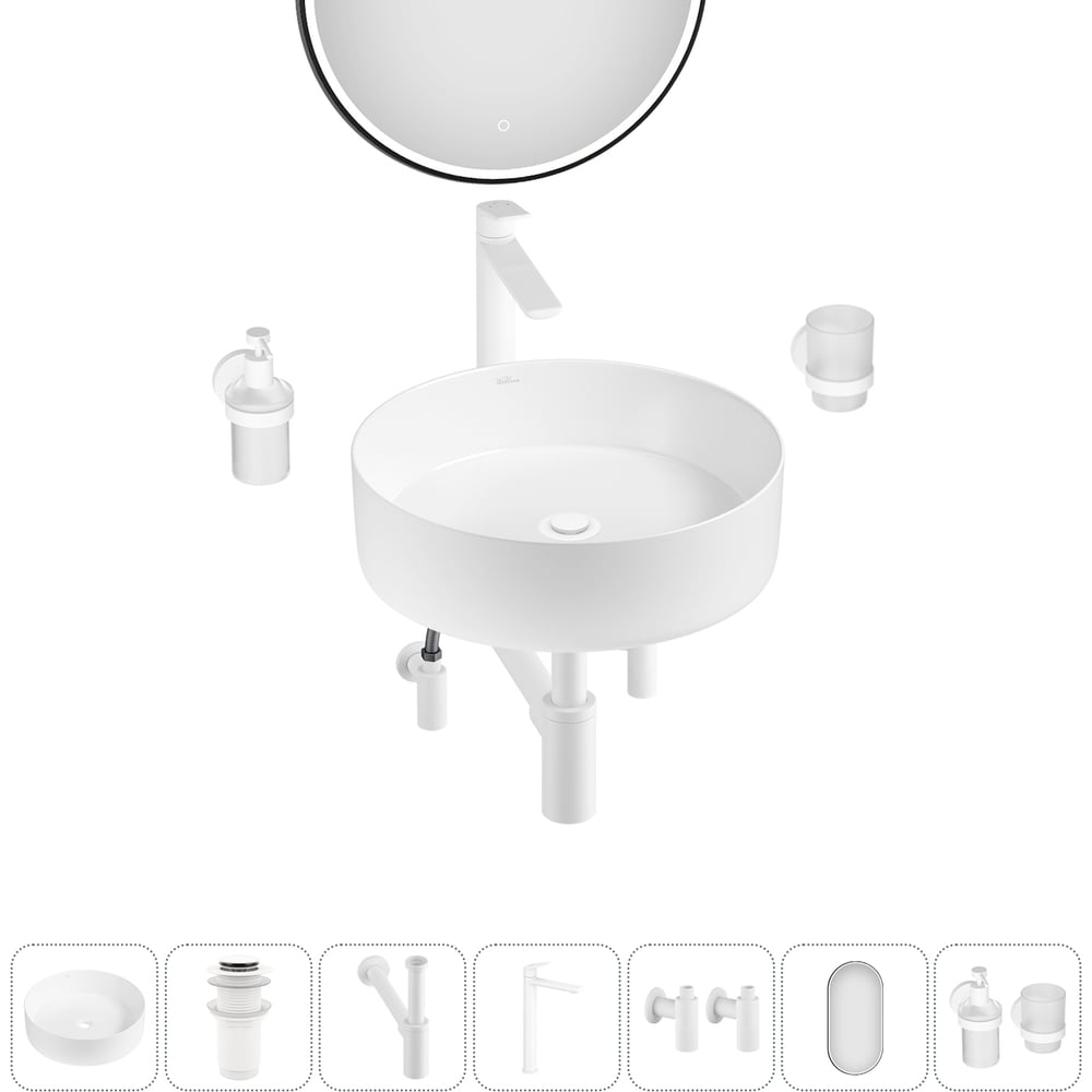 Изображение товара Накладная раковина Wellsee 30 см с комплектом для ванной современный дизайн