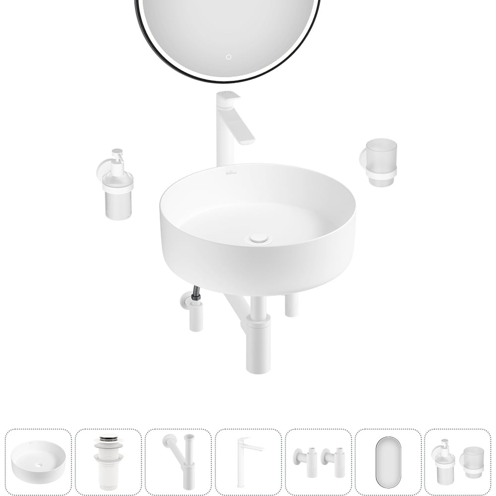 Изображение товара Набор для ванной Wellsee 7 в Coax с раковиной смесителем и зеркалом Изображение товара Набор для ванной Wellsee 7 в Coax с раковиной смесителем и зеркалом