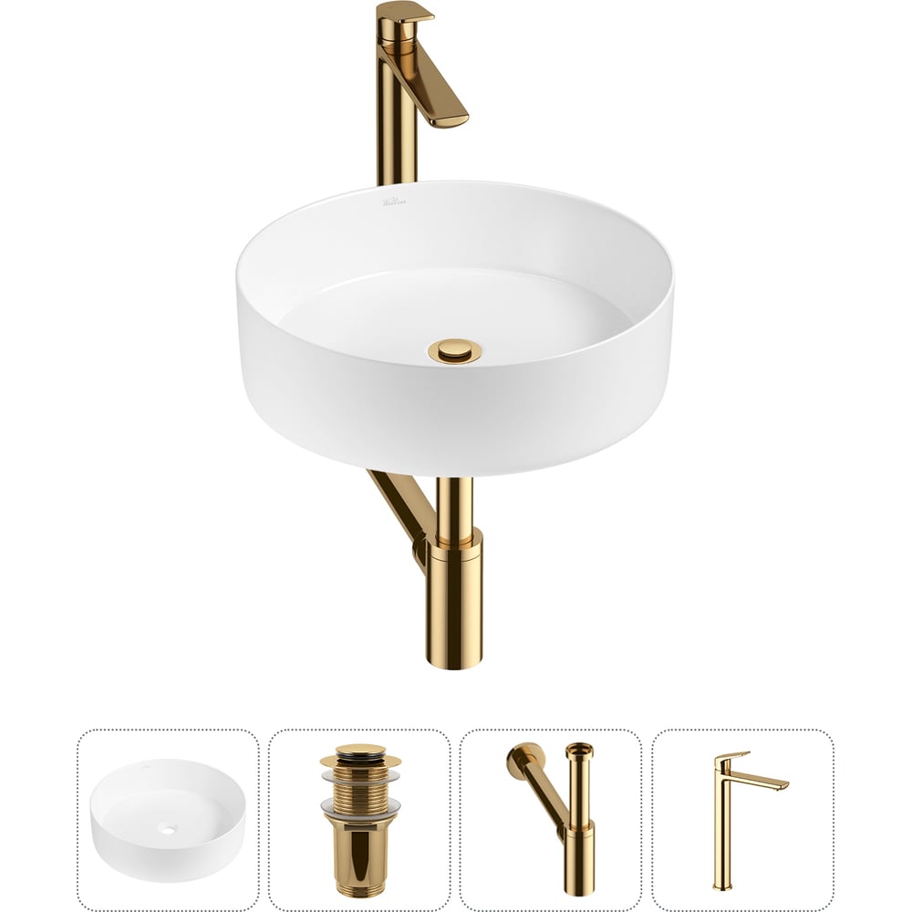 Изображение товара Набор для ванной комнаты Wellsee 4 в Coax накладная раковина 30 см серый белый