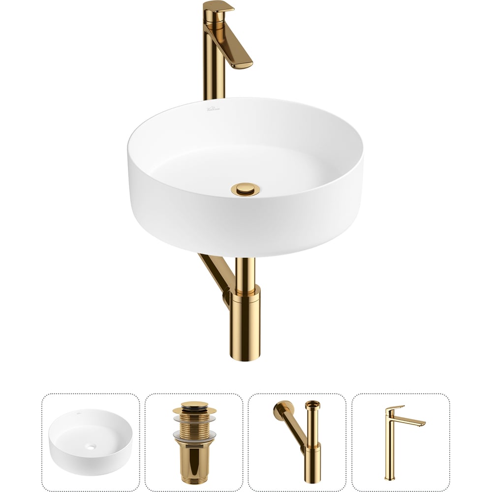 Изображение товара Накладная раковина Wellsee 36x36 см с смесителем и сифоном