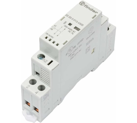 Изображение товара Модульный контактор Finder 2НО, контакта 25А, = 12В AC/DC, - AgSnO2, 223200124320