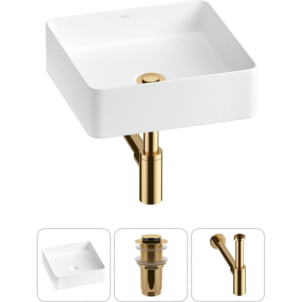 Изображение товара Акционная накладная раковина Wellsee FreeDom 2.0 30x30 см с золотыми аксессуарами