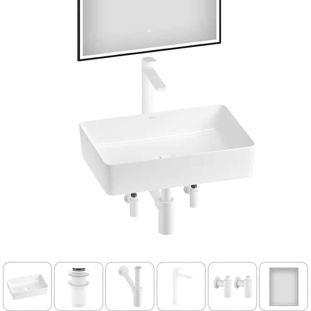 Изображение товара Набор для ванной комнаты Wellsee 6 в FreeDom 2.0 раковина с смесителем и зеркалом