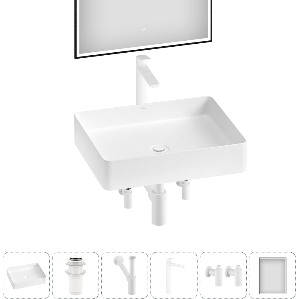 Изображение товара Акционный набор Wellsee 6 в FreeDom 2.0 раковина и смеситель, матовый белый