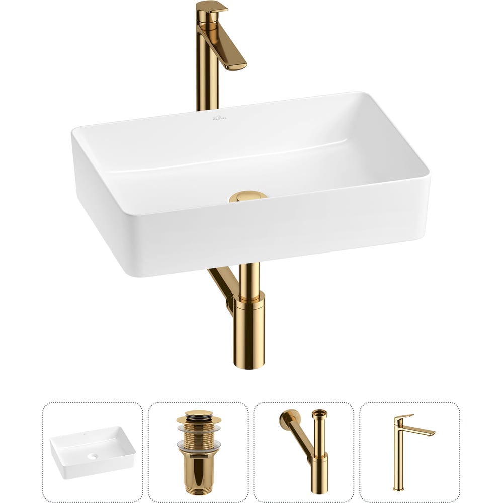 Изображение товара Акционный набор Wellsee 4 в FreeDom 2.0 раковина и смеситель белый 50x34 см