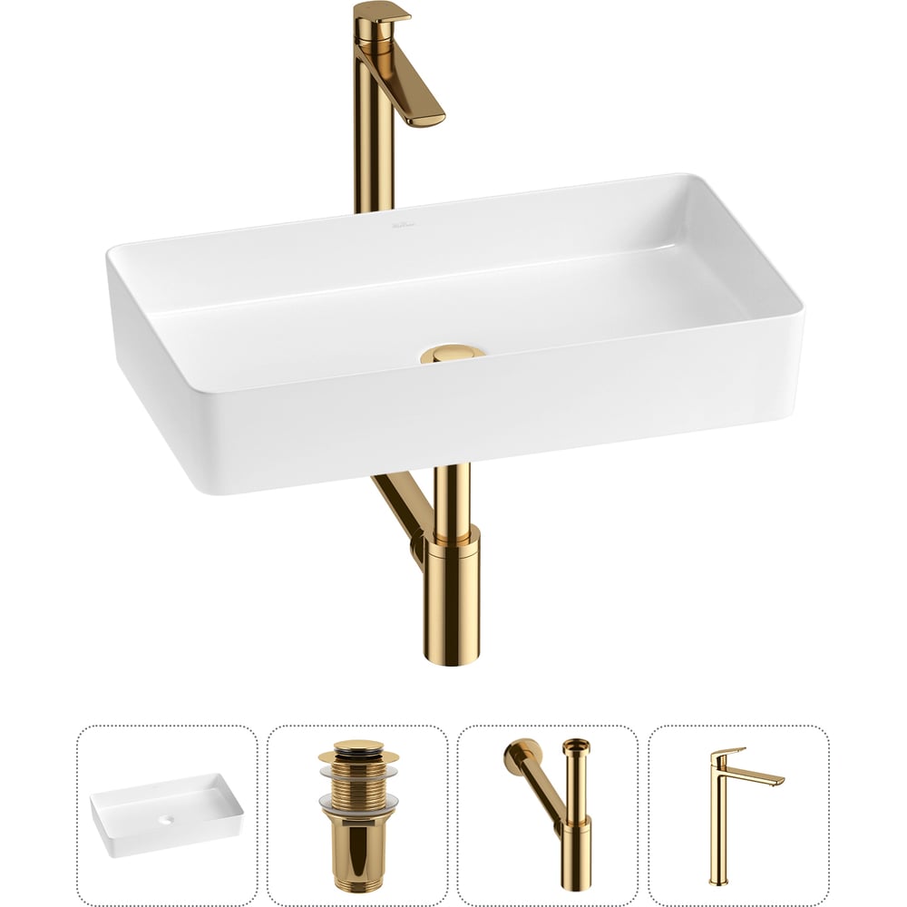 Изображение товара Акционный набор Wellsee 4 в FreeDom 2. 0 - накладная раковина 60x34 см с смесителем и сифоном