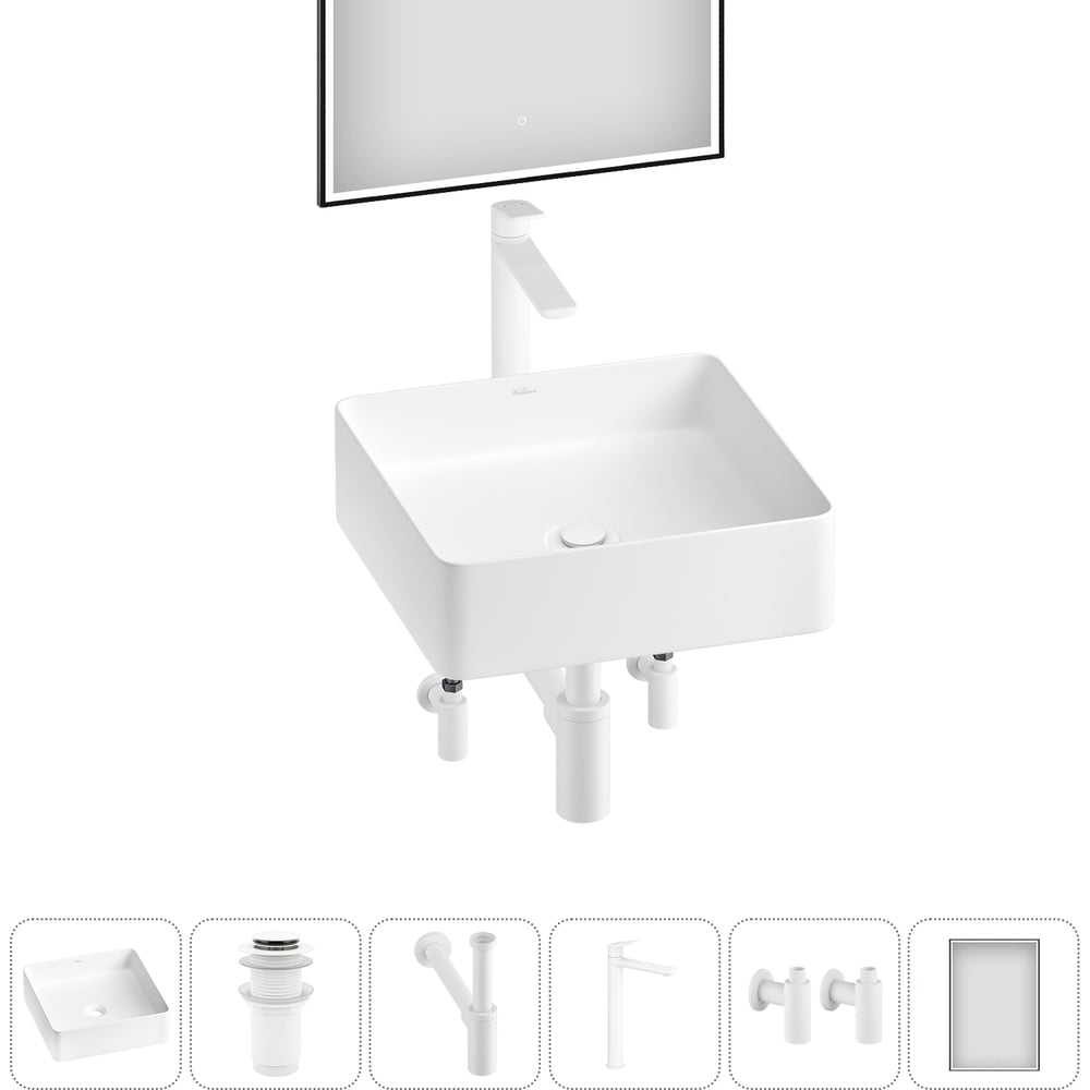 Изображение товара Акционный набор Wellsee 6 в FreeDom 2.0 накладная раковина 30x30 см с зеркалом и смесителем