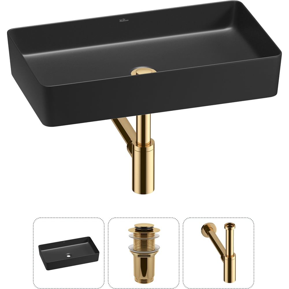 Изображение товара Акционный набор Wellsee 3 в FreeDom 2.0 накладная раковина 60x34 см матовый черный