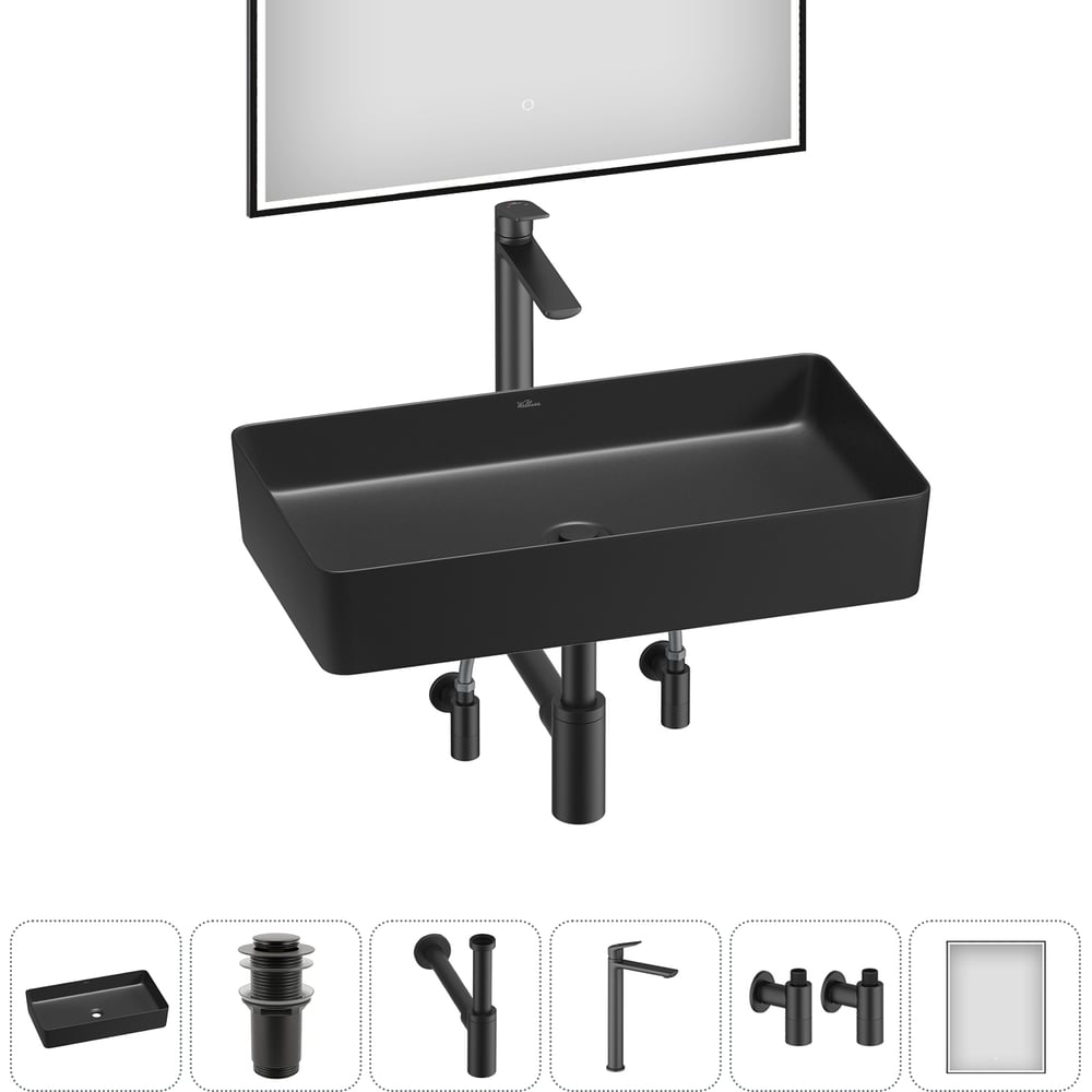 Изображение товара Набор для ванной комнаты Wellsee 6 с накладной раковиной и смесителем 60x34 см