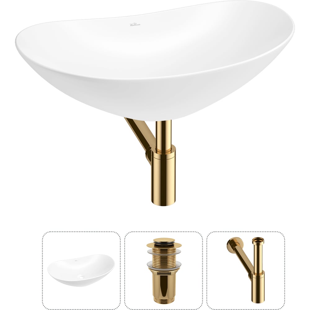Изображение товара Акционная накладная раковина Wellsee 53x33 см Carefree Dove с золото аксессуарами