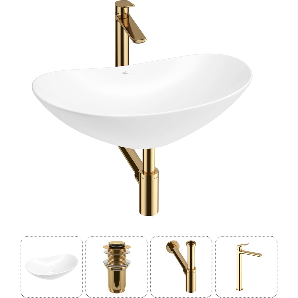 Изображение товара Набор раковина и смеситель Wellsee Carefree Dove овальный белый современный стиль