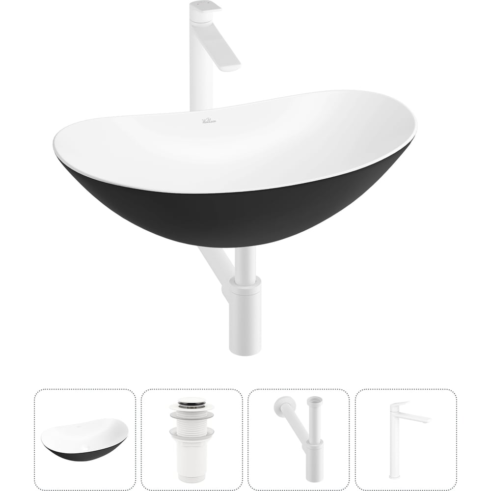 Изображение товара Акционный набор Wellsee 4 в Carefree Dove накладная раковина 43x28 см белый и черный матовый