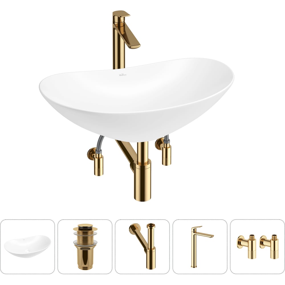 Изображение товара Акционный набор Wellsee 5 в Carefree Dove раковина 53x33 см накладная с смесителем