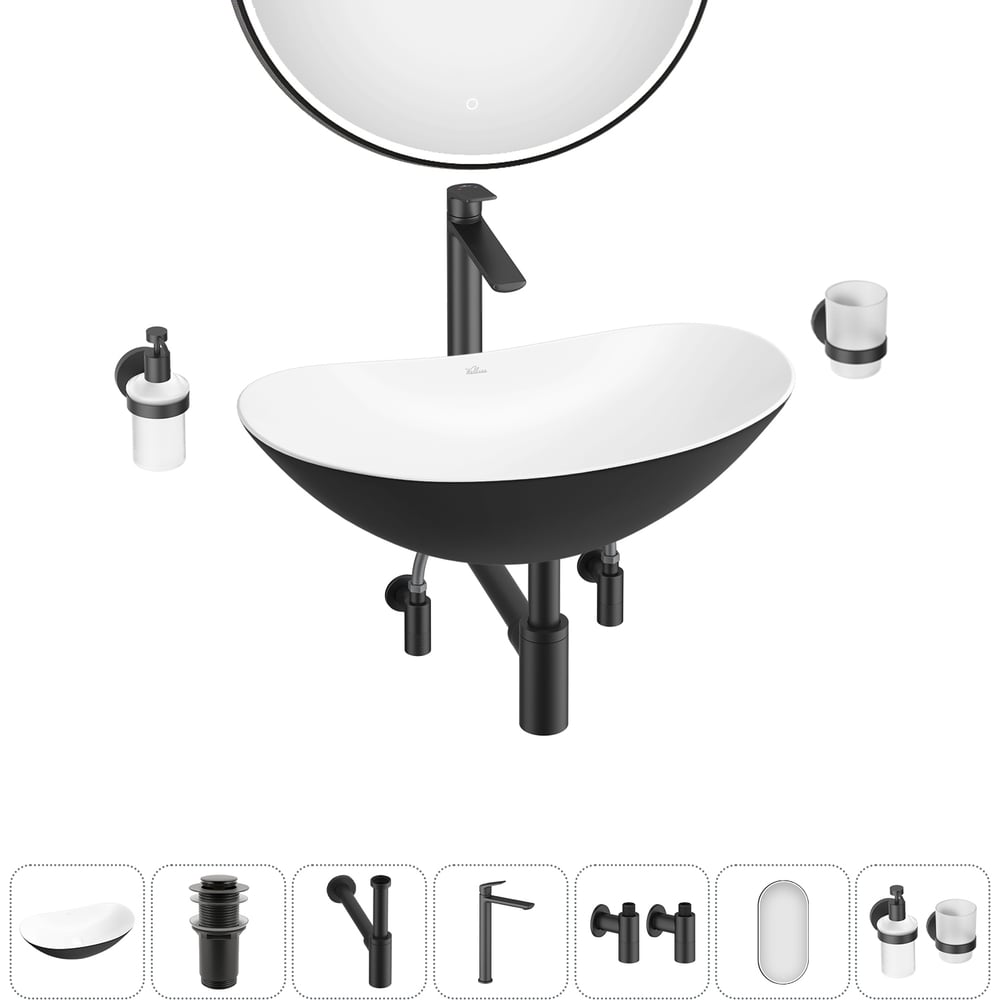 Изображение товара Акционный набор Wellsee 7 в Carefree Dove накладная раковина 60x36 см современный дизайн