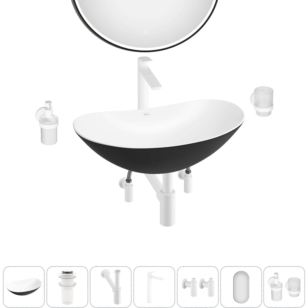 Изображение товара Набор для ванной комнаты Wellsee 7 в Carefree Dove накладная раковина 60x36 см