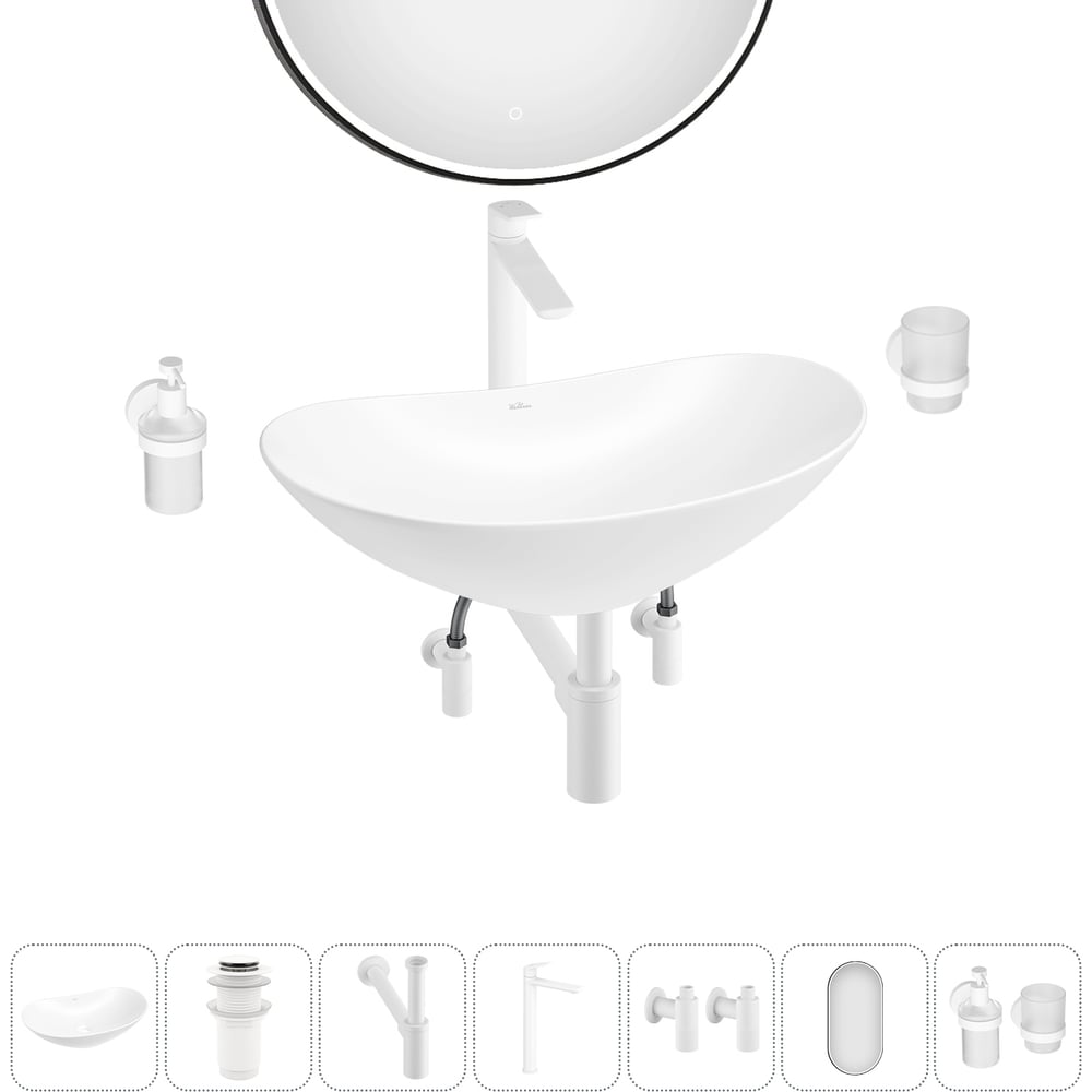 Изображение товара Акционный набор Wellsee 7 в Carefree Dove накладная раковина 43x28 см