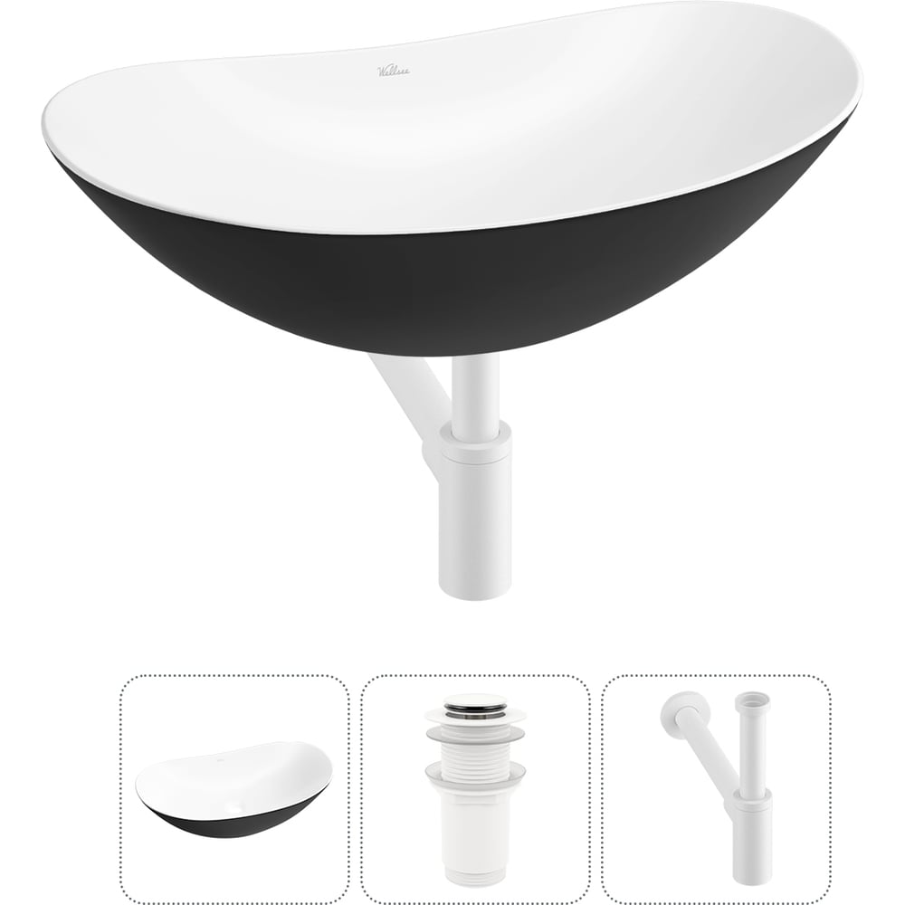 Изображение товара Акционный набор Wellsee 3 в Carefree Dove накладная раковина 43x28 см матовая белая и черная