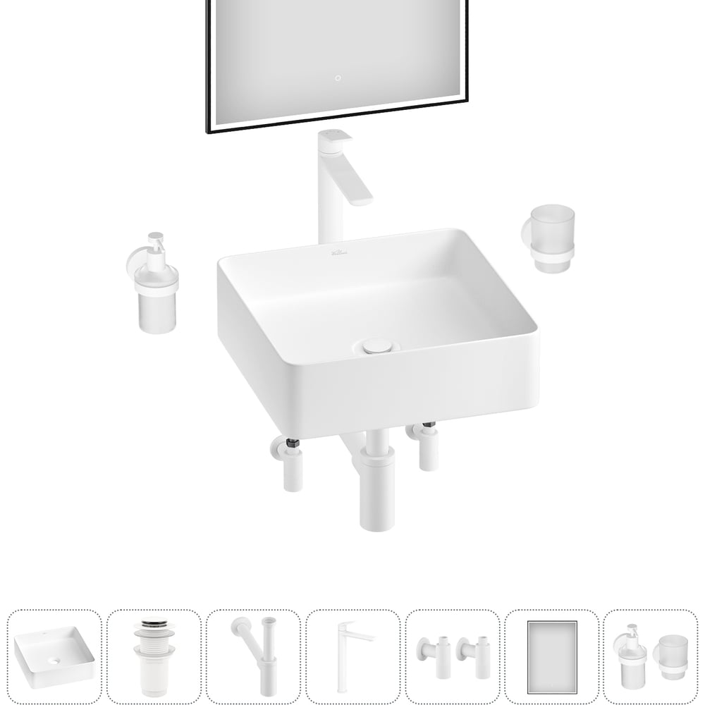 Изображение товара Накладная раковина Wellsee 7 в FreeDom 2.0 квадратная 36x36 см фарфор акционная