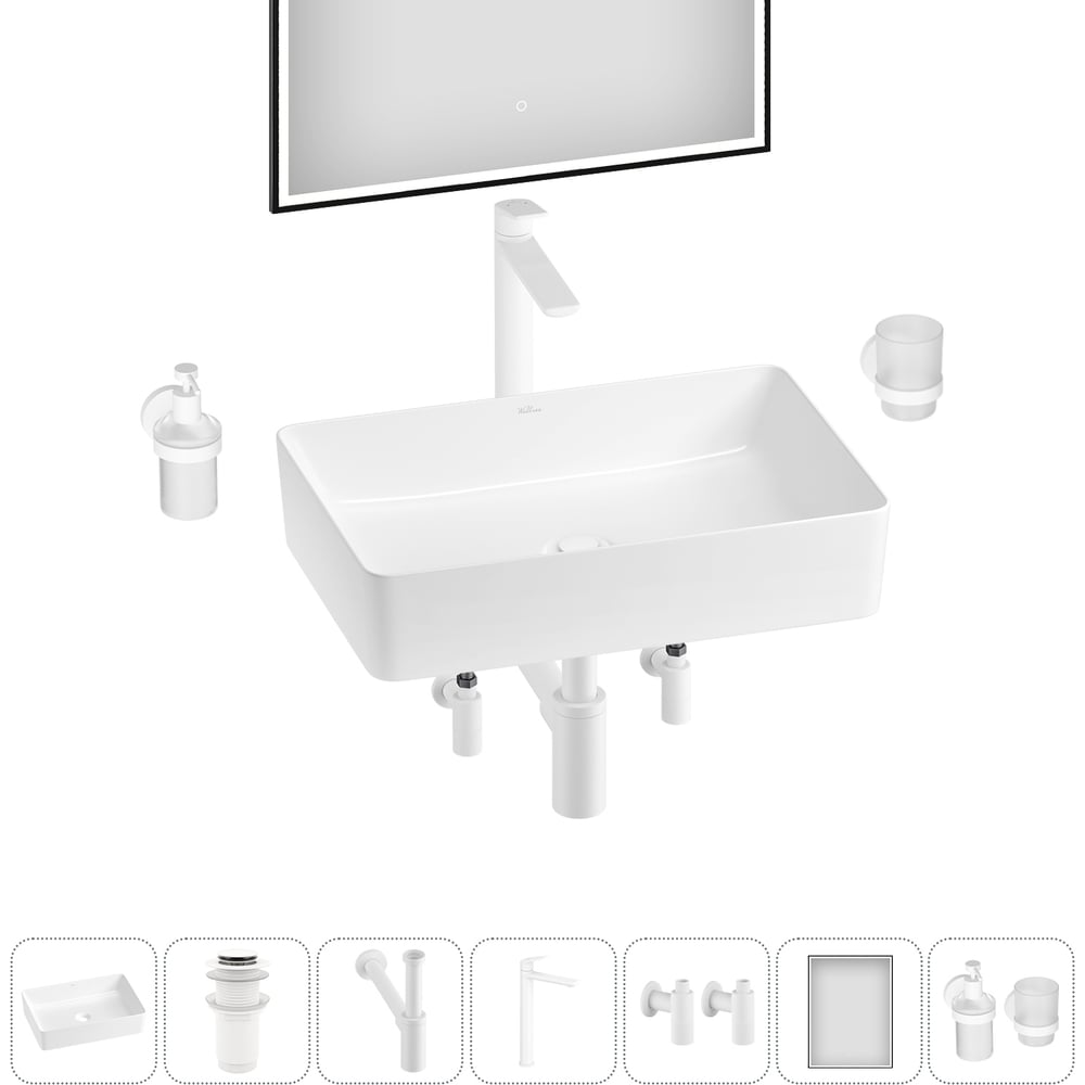 Изображение товара Набор для ванной комнаты Wellsee 7 в FreeDom 2.0 накладная раковина 50x34 см